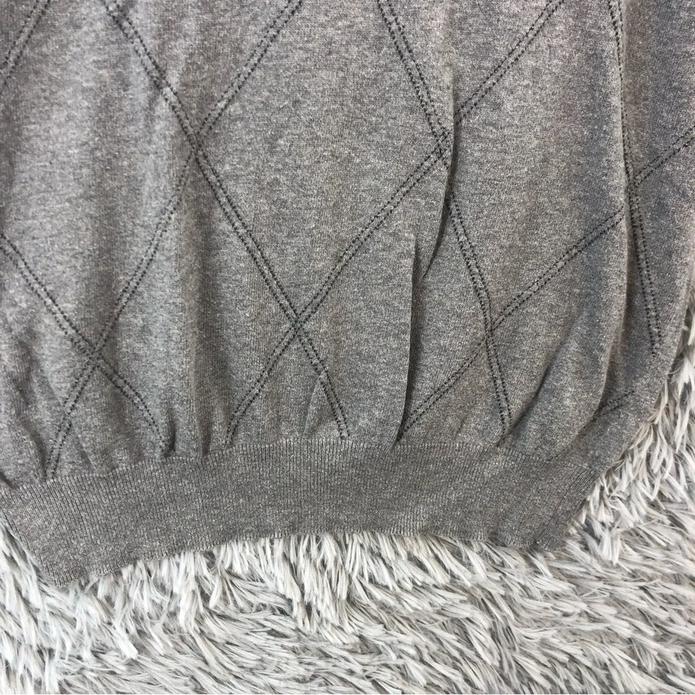 Geoffrey Beene Sweater XL Cashmere Cotton Gray Diamond Crew Neck Long Sleeve